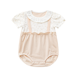 女宝宝夏季外出服爬服可爱薄款连体衣吊带背心三角哈衣纯棉包屁衣