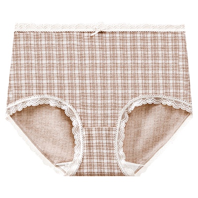 秘语女士内裤森与慕白抗菌裆中高腰无痕蕾丝边格子平角短裤62090