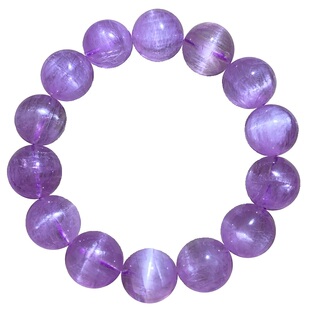 天然冰透锂辉石三圈手链紫色佛珠猫眼水晶饰品薰衣草送礼物男女生