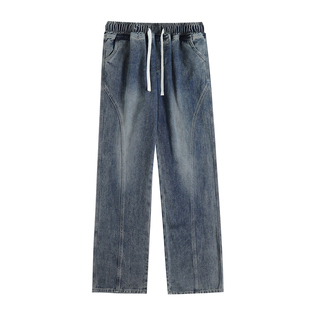 迈特优高街弯刀牛仔裤子男秋季新款宽松复古美式直筒阔腿长裤