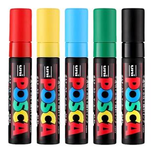 日本UNI三菱铅笔PC-17K 8色POSCA POP海报水性广告笔涂鸦笔丙烯马克笔15MM绘画涂鸦套装水性水溶彩色大头笔