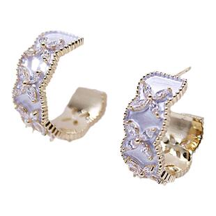 欧美雕花滴油C形圆圈银针耳环女2024年新款潮高级感港风夸张耳饰