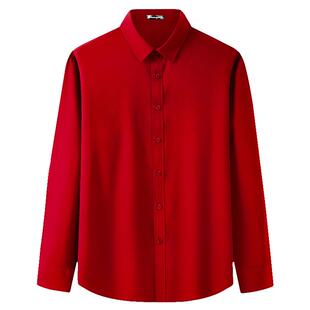 大红色衬衫男士长袖春夏季免烫兄弟团鲜红色新郎伴郎结婚礼衬衣男