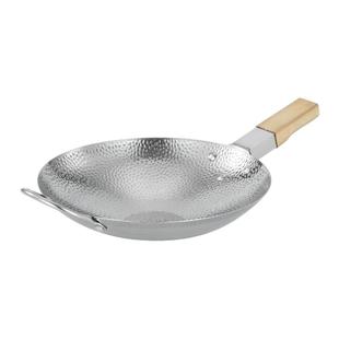 锤纹不锈钢锅雪花木柄小炒锅不粘锅部队干锅凉菜锅加热锅香辣锅