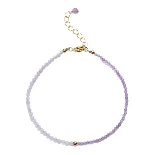 成功上岸天然薰衣草紫水晶手链极细2mm14K金珠不掉色幸运复古风女