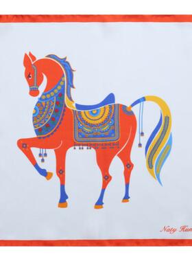 Natyhunt五花马印花真丝小方巾