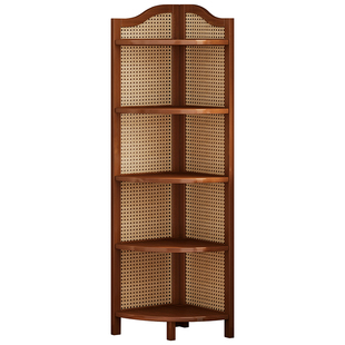 中古风转角书架置物架落地家用客厅书房收纳整理储物柜三角架子