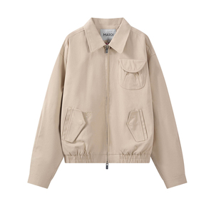 MARDI红色翻领拉链夹克男女宽松工装风短款外套情侣款长袖通勤