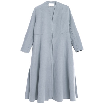 开襟修身长款羊绒大衣