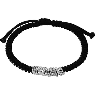 老银匠s925银盘缠手绳男士黑绳手工编织素银中国风纯银饰手串手链