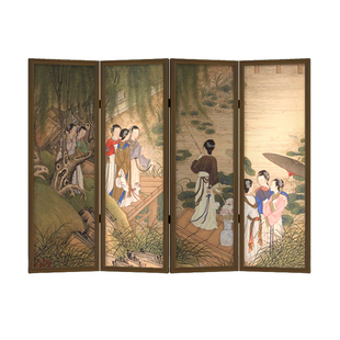 仕女图}新中式古典屏风隔断客厅茶室民宿酒店背景实木复古风折屏