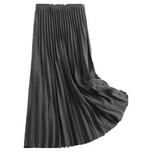 纯色垂感松紧腰显瘦百褶裙优雅气质百搭A字裙长裙女裙半身裙J236