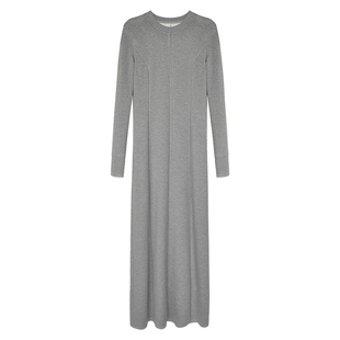 因由 黑色设计感长袖连衣裙極简气质显瘦纸片人秋冬内搭长裙女