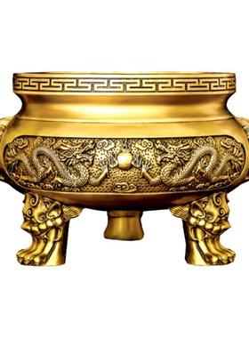 大号铜香炉黄铜双龙家用寺庙祠堂上香供奉天公炉佛具九龙凤五龙