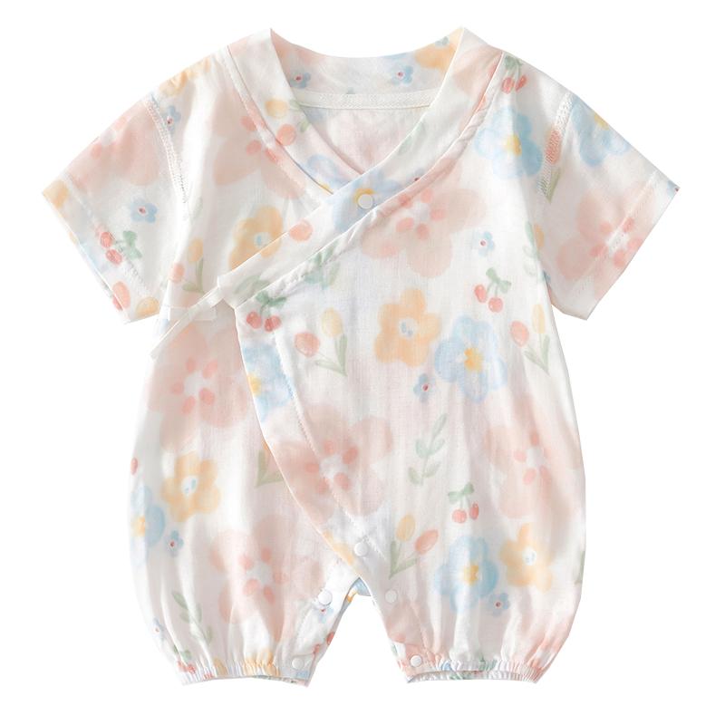 婴儿衣服夏季纱布连体衣短袖薄款公主风女宝宝夏装家居服a类哈衣3