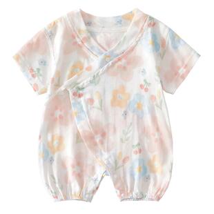 婴儿衣服夏季纱布连体衣短袖薄款哈衣宝宝夏装婴幼儿a类新生女宝3