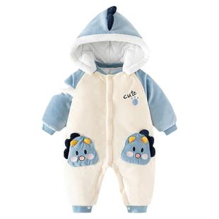 婧麒婴儿棉服冬装加厚保暖棉衣宝宝外出连体衣冬季婴幼儿夹棉衣服