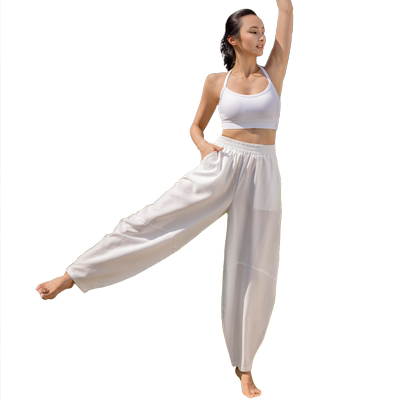 尤佳瑜伽长裤亚麻禅意禅舞禅修昆达里尼白色宽松垂感灯笼休闲裤女
