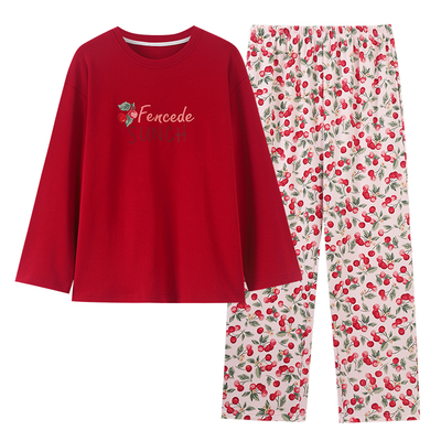 睡衣女春秋款纯棉长袖红色本命年