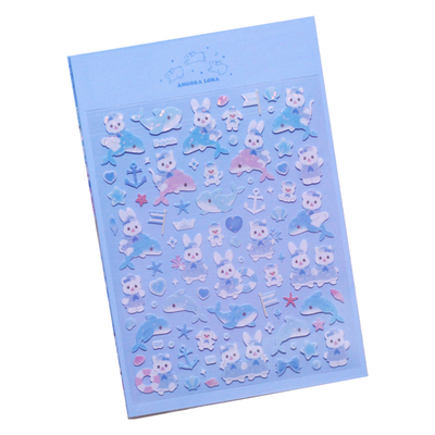 韩国鲸鱼兔子镭射咕卡贴纸