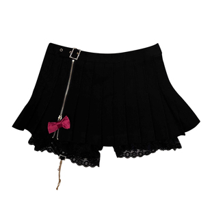 【小雨的岛】gal系可爱少女学院风蝴蝶结拉链百褶短裙 带腿环腿链