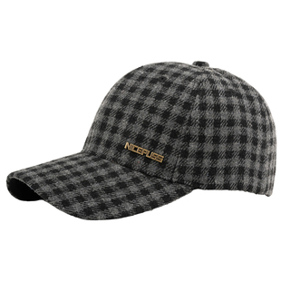 高端品牌格子帽子男款秋冬百搭硬顶棒球帽女冬季时尚千鸟格鸭舌帽