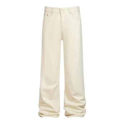 YORAINBOW 春夏中性cleanfit微喇基础宽松休闲米白牛仔长裤男女款