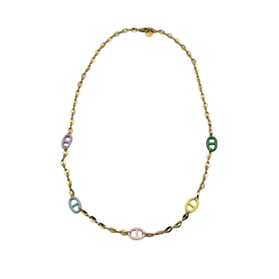 FHP 小众设计Et Toi彩色滴油猪鼻子造型金色钛钢长项链度假风女新