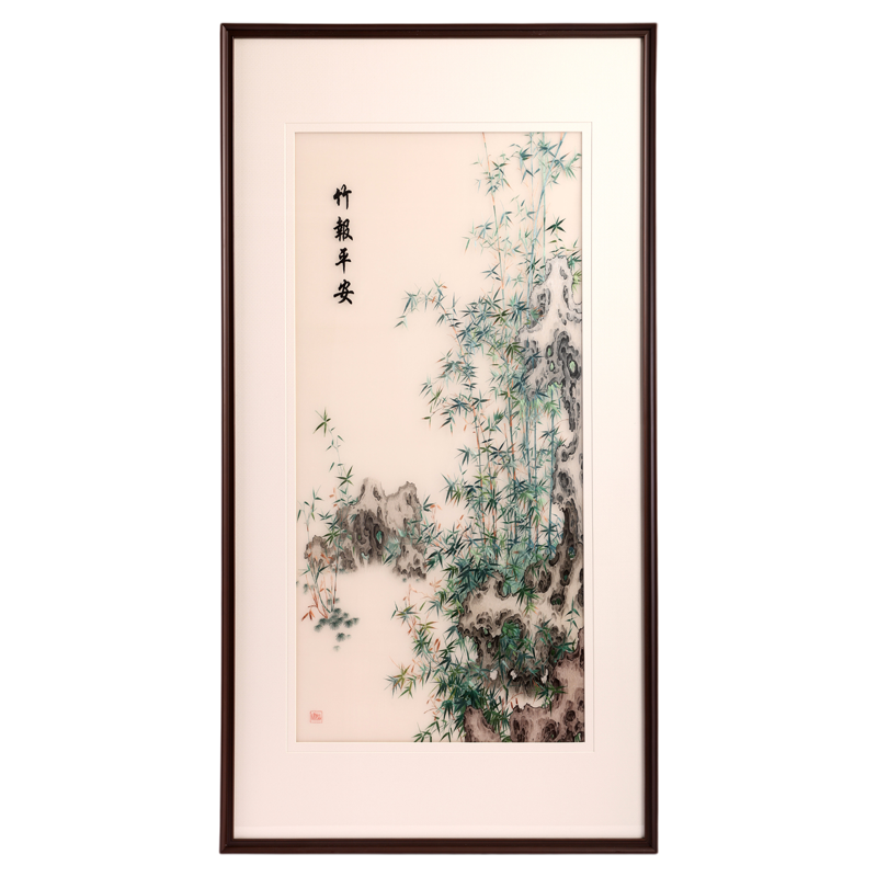 姚建萍大师刺绣艺术竹报平壁挂画