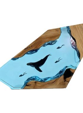 溶洞鲸鱼潜水员桌面摆件海洋艺术工艺品实木树脂灯生日礼物饰品