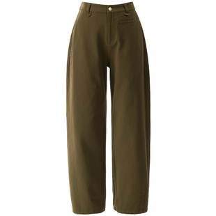 显瘦窄版阔腿牛仔裤女2025新款秋季绿色裤子休闲女裤弯刀裤直筒裤