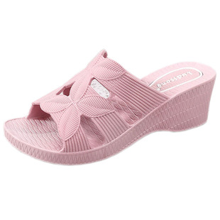 居家休闲凉拖坡跟高跟塑料拖鞋女夏室外上班沙滩散步防滑妈妈软底