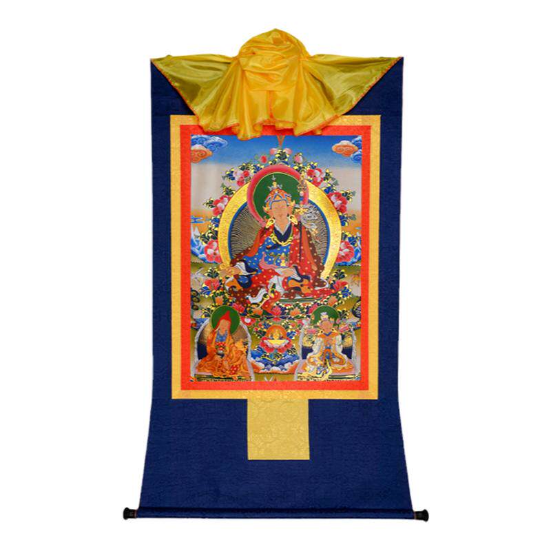 莲花生大士藏式装裱烫金画心唐卡