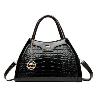 正品真皮气质手提包女2026新款亮皮中年妈妈包时尚百搭单肩斜挎包