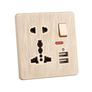 新款港版多功能英规13A带开关带灯金色两位usb方角15A插座面板优