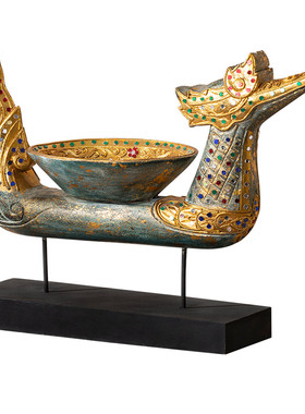 东南亚木质龙舟摆件客厅装饰品