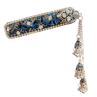 璀璨银河~蓝曜石闪钻铃铛流苏发夹女高级感中式民族风刘海侧边夹