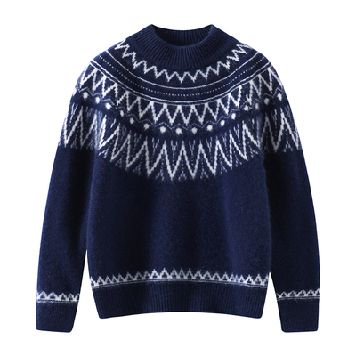 100%羊毛费尔岛男童冬季加厚套头纯羊毛衫儿童半高领外穿保暖毛衣