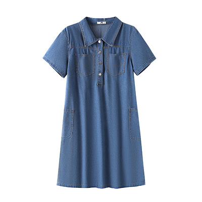 胖mm薄款牛仔衬衫裙变形策连衣裙