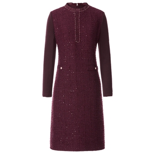 【绵羊毛】NAERSI娜尔思花纱香颂连衣裙中庭撞色显瘦26春季新款