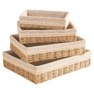 桌面收纳盒零食玩具收纳筐仿藤编织收纳篮家用杂物收纳遥控器盒子