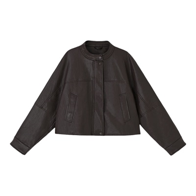 女装圆领下摆抽绳皮衣J5232001