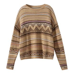 现货【纳瓦霍图腾】32支棉麻混纺纱 印第安风格几何提花针织套头