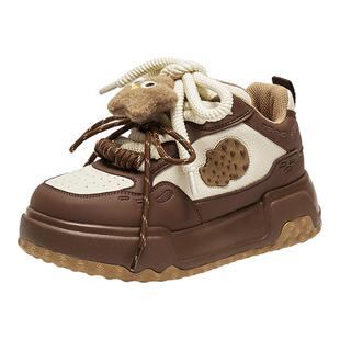 百丽女鞋子厚底休闲板鞋女秋冬新款高帮增高鞋面包板鞋E7D1DCM5