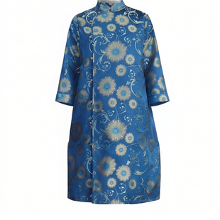 宋锦连衣裙春秋高级感2026小个子气质妈妈复古新中式立领春季裙子