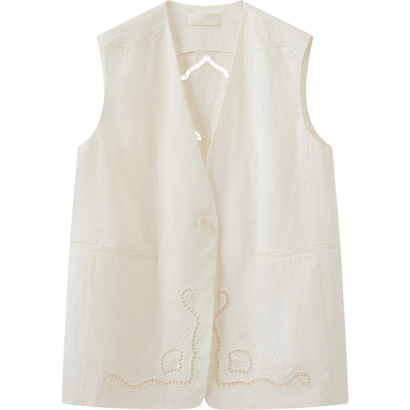 【商场同款】播26夏新品麻感马甲女肌理感刺绣镂空外套BDT2MD1828