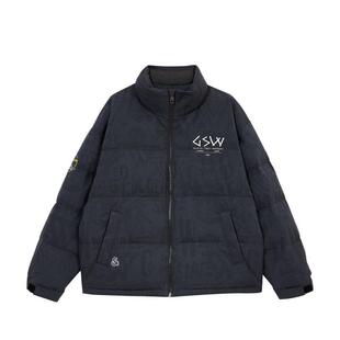 绫致杰克琼斯NBA联名勇士队冬无帽立领刺绣装饰宽松羽绒服外套