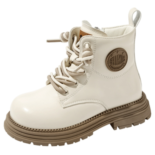 百丽童鞋女童英伦风马丁靴秋冬防滑耐磨儿童皮靴男童时尚百搭短靴