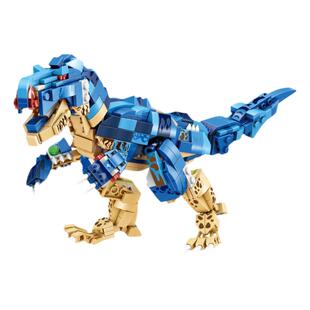 明迪侏罗纪儿童拼插益智积木玩具棘背龙蛮龙三角恐龙霸王迅猛龙