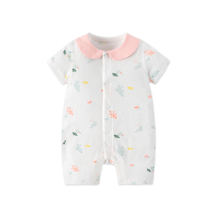 gb好孩子新生儿婴儿衣服夏装连体衣纯棉薄款宝宝短袖外出哈衣爬服